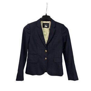 J.Crew Navy Wool Blend Schoolboy Blazer Size 2 Gold Crest Buttons Fully Lined